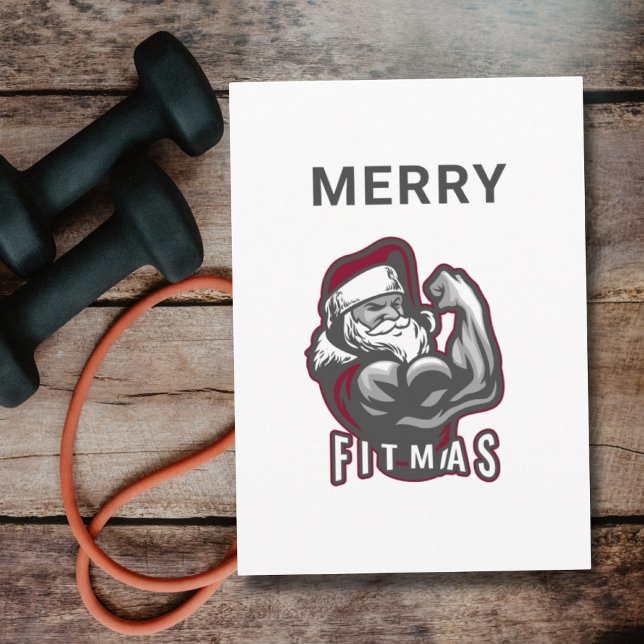 gym lover fit Santa merry Christmas funny Holiday Card (Creator Uploaded)