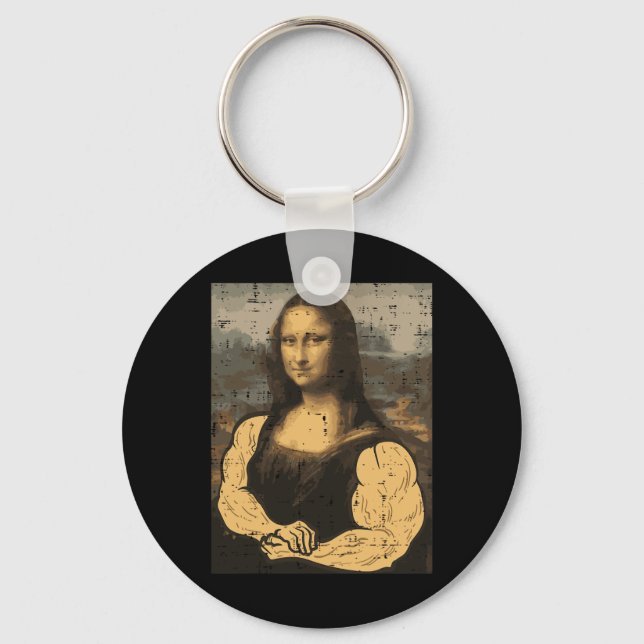 Gym Mona Lisa Muscle Fun Workout Fitness Bodybuild Keychain (Front)