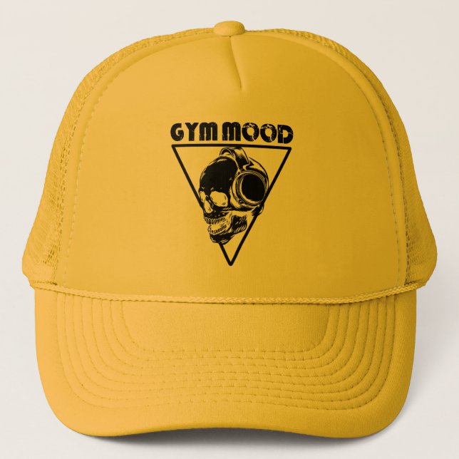 Gym mood hyper black skull weightlifting trucker hat (Front)