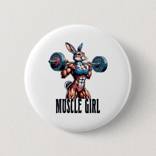 Gym Muscle Girl With A Barbell Fitness Bodybuildin 2 Inch Round Button