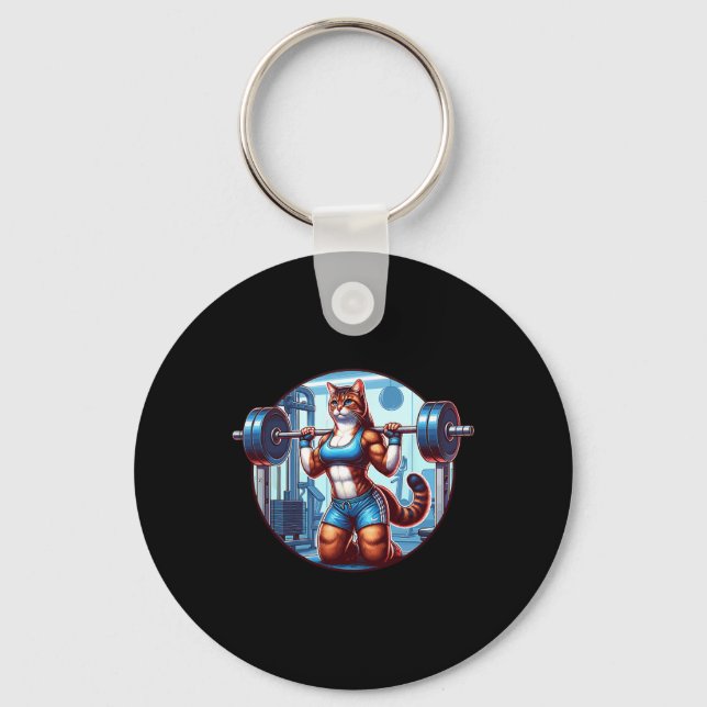 Gym Muscle Girl With A Barbell Power Beauty Bodybu Keychain (Front)