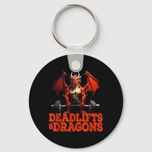 Gym Nerd Deadlifts Dragons RPG Workout Keychain (Front)