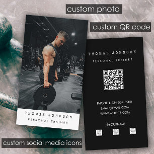 Gym Personal Trainer Fitness Photo QR Code Business Card