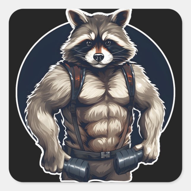 GYM Raccoon Workout Square Sticker (Front)