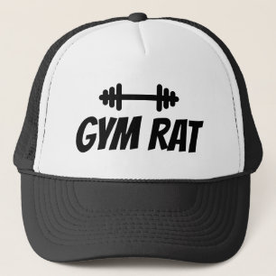 Gym Rat trucker hat with dumbbell logo