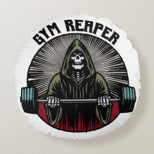 Gym Reaper Workout Round Pillow