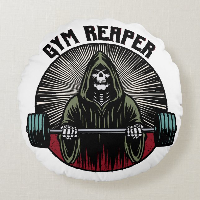 Gym Reaper Workout Round Pillow (Front)
