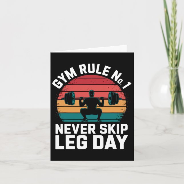 Gym Rule No1 Never Skip Leg Day Retro Bodybuilding Card (Front)