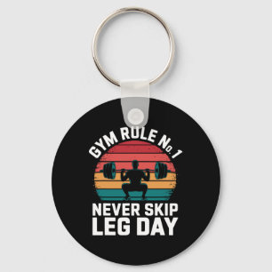 Gym Rule No1 Never Skip Leg Day Retro Bodybuilding Keychain