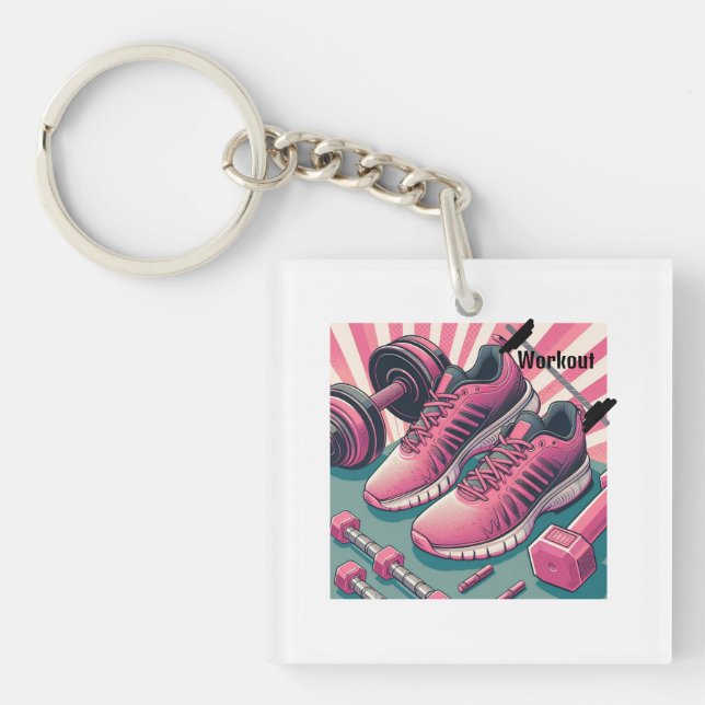 Gym Sneakers with Free Weights Workout Keychain (Front)