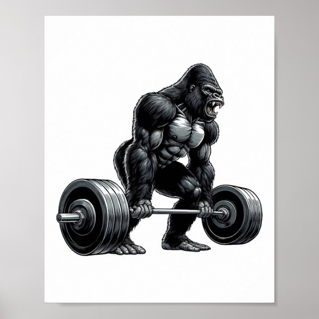 Gym Squad Fitness Group Gorilla Weightlifting Work Poster (Front)