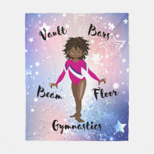 Gym Star African American, Brown Eyes, Pink Leo Fleece Blanket