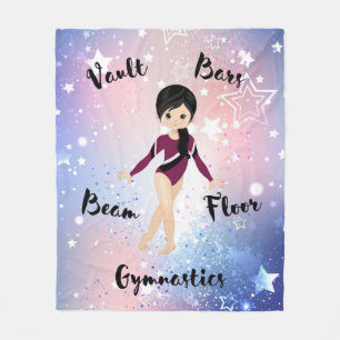 Gym Star Black Hair, Brown Eyes, Burgundy Leotard Fleece Blanket