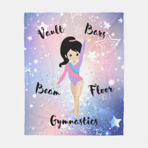 Gym Star Black Hair, Brown Eyes, Purple Leotard Fleece Blanket