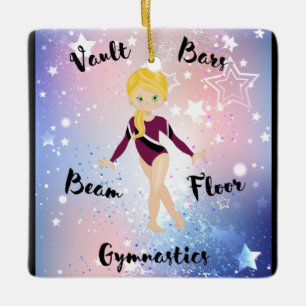 Gym Star Blonde, Green Eyes, Burgundy Leotard      Ceramic Ornament