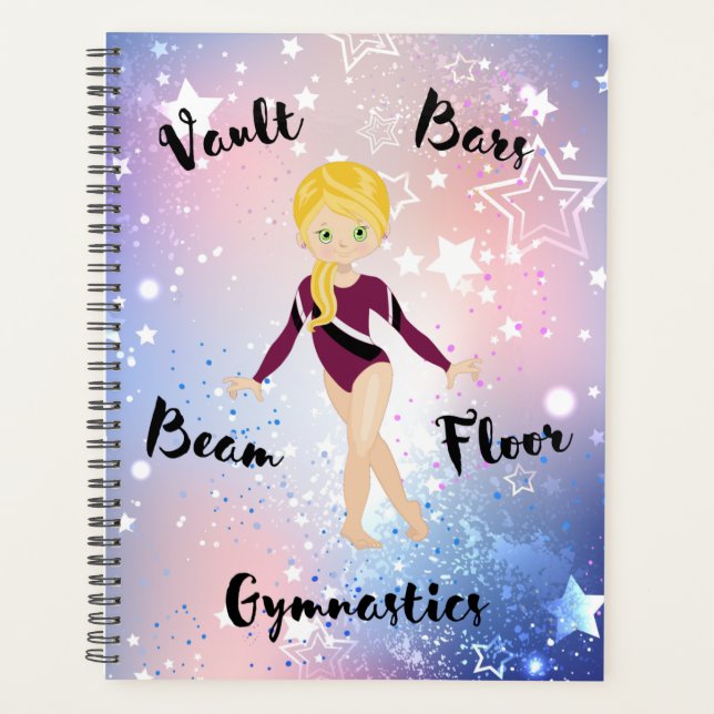 Gym Star Blonde, Green Eyes, Burgundy Leotard     Planner (Front)