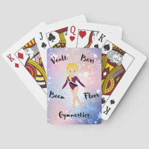 Gym Star Blonde, Green Eyes, Burgundy Leotard Playing Cards