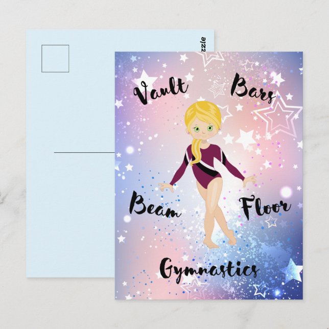 Gym Star Blonde, Green Eyes, Burgundy Leotard   Postcard (Front/Back)
