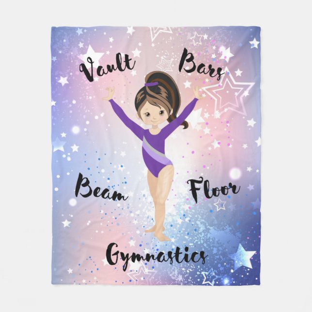 Gym Star Brunette, Brown Eyes, Purple Leotard    Fleece Blanket (Front)