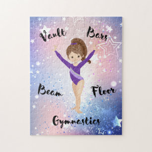 Gym Star Brunette, Brown Eyes, Purple Leotard   Jigsaw Puzzle