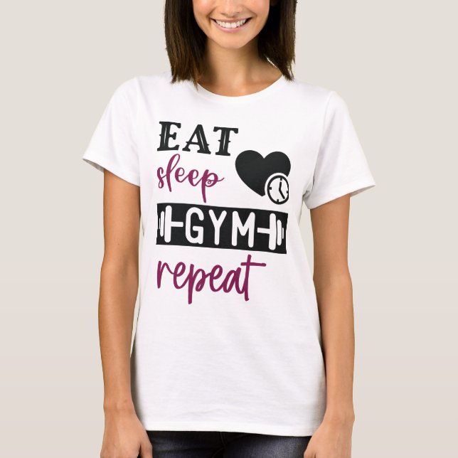 Gym t-shirt women, eat sleep gym repeat (Front)
