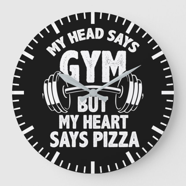 Gym vs Pizza - Funny Gym, Workout Humour Large Clock (Front)