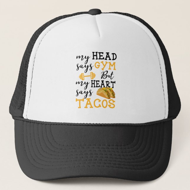 Gym vs Tacos - Funny Novelty Workout Trucker Hat (Front)