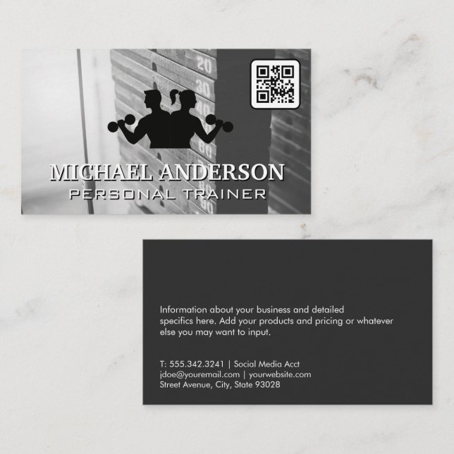 Gym Weights | Fitness Logo | QR Business Card (Front/Back)
