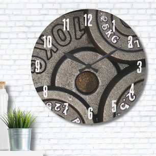 Gym Workout Fitness Weight Plates Weightlifting Large Clock