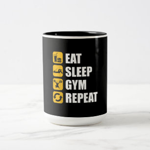 Gym Workout Motivational Quote Eat Sleep Gym Repea Two-Tone Coffee Mug