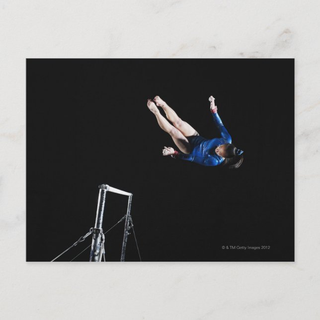 Gymnast (16-17) dismounting uneven bars postcard (Front)