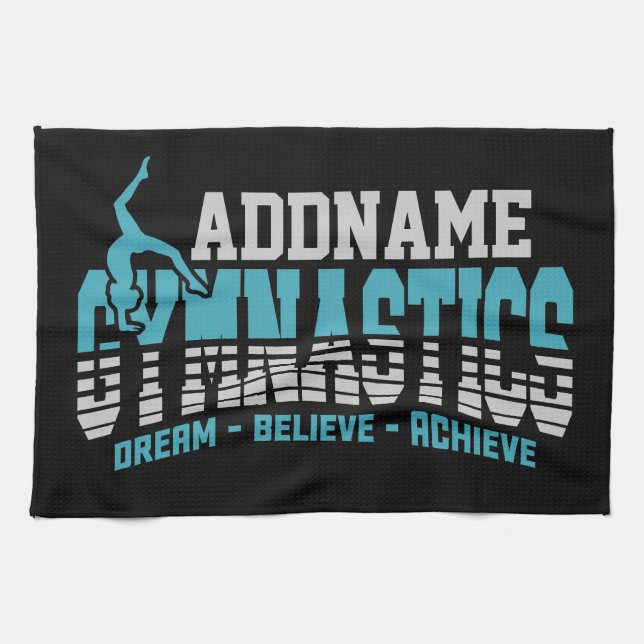 Gymnast ADD NAME Gymnastics Team Backbend Kickover Kitchen Towel (Horizontal)