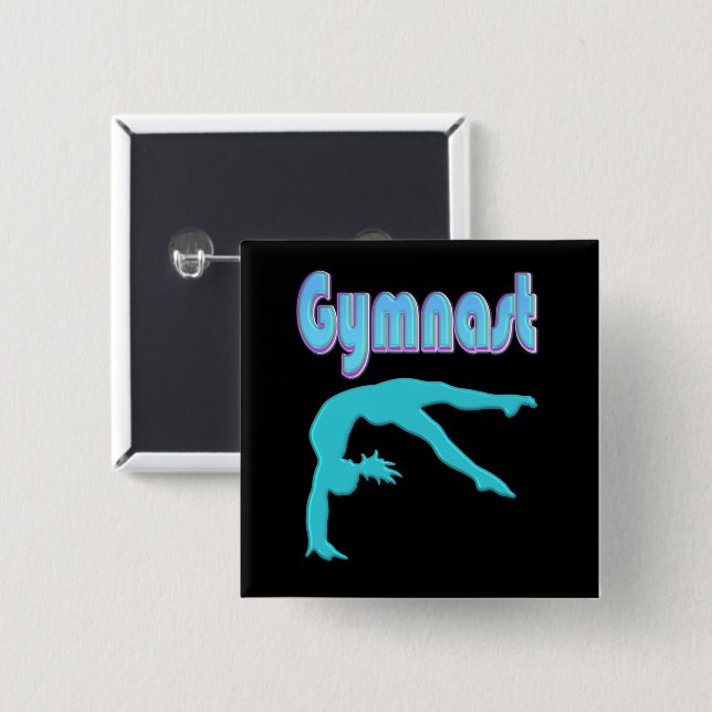 Gymnast Back Handspring Step Out Teal 2 Inch Square Button (Front & Back)