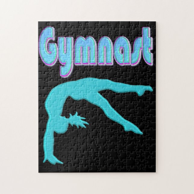 Gymnast Back Handspring Step Out Teal Jigsaw Puzzle (Vertical)
