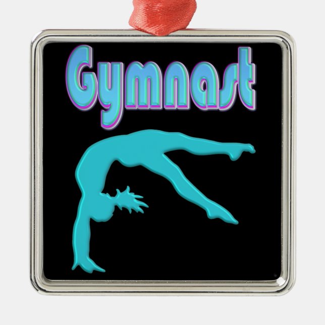 Gymnast Back Handspring Step Out Teal Metal Ornament (Front)