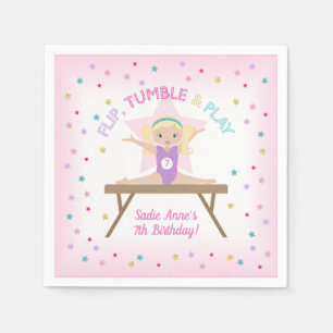 Gymnast Blonde Gymnastics Jump Birthday Party Napkin