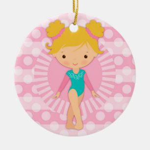 Gymnast - Cute Gymnastics Pink Aqua Blonde Ceramic Ornament