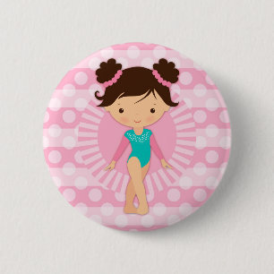 Gymnast - Cute Gymnastics Pink Turquoise 2 Inch Round Button