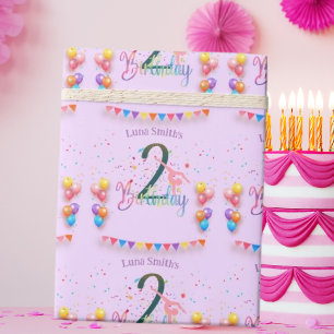 Gymnast cute kids birthday party colourful card wrapping paper