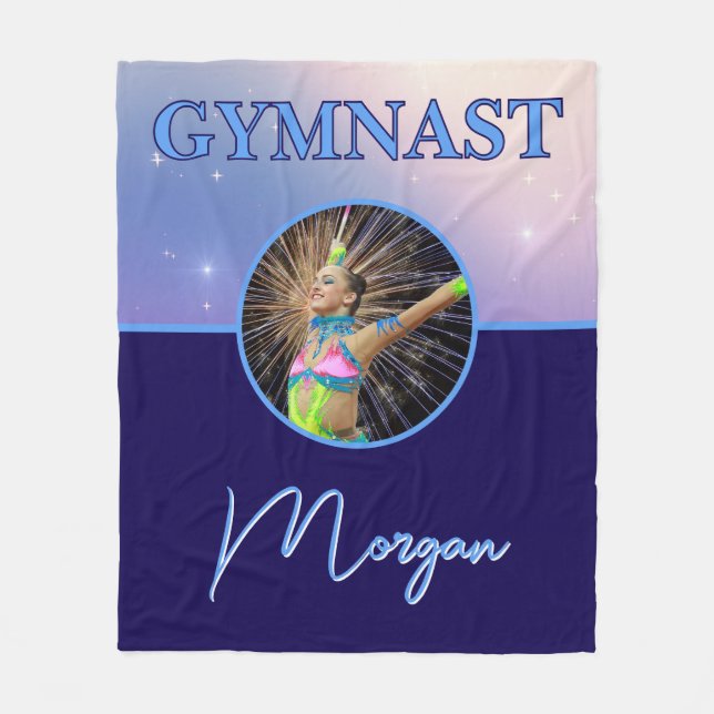 Gymnast Deep Royal Custom Photo and Name Fleece Blanket (Front)