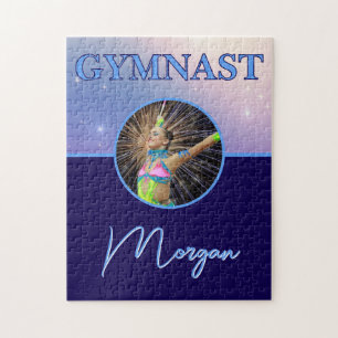 Gymnast Deep Royal Custom Photo and Name Jigsaw Puzzle