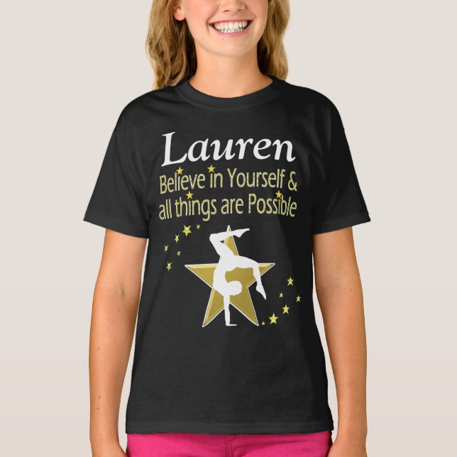 GYMNAST GIRL DREAMS PERSONALIZED T SHIRT (Front)