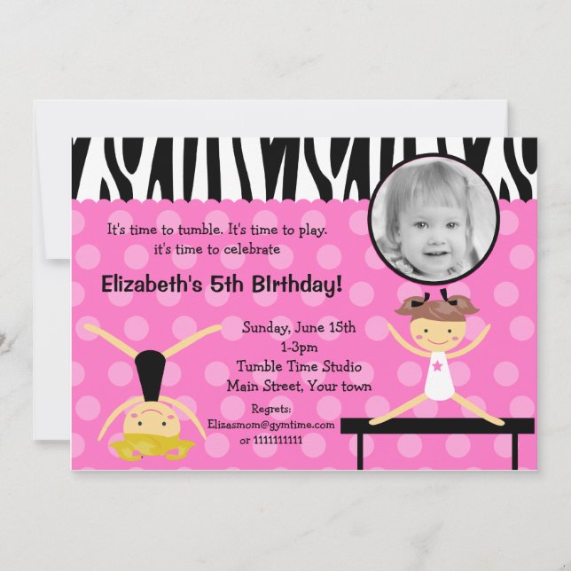 Gymnast Gymnastics Birthday Invitations (Front)