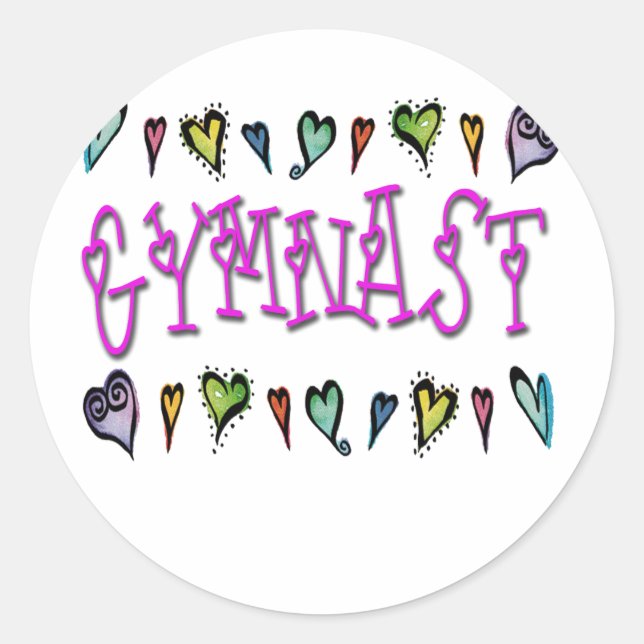 Gymnast hearts classic round sticker (Front)