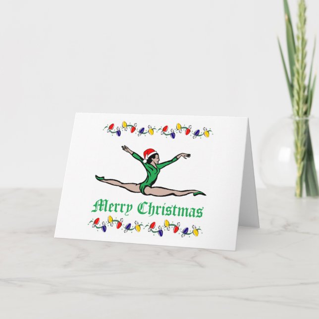 Gymnast Merry Christmas lights Holiday Card (Front)