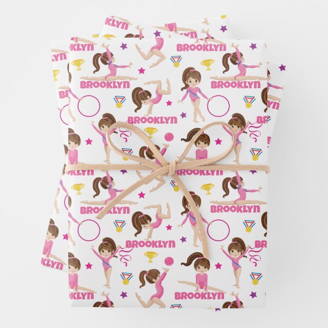 Gymnast Multicultural Personalized Wrapping Paper Sheet (In situ)