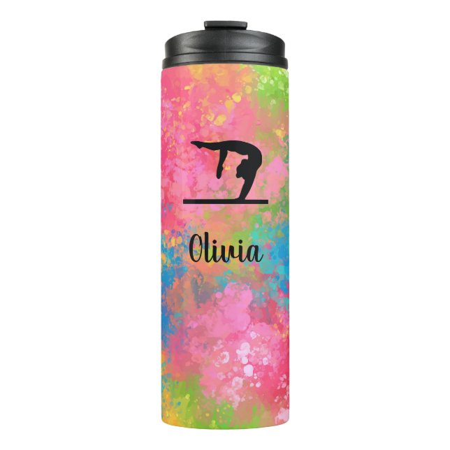 Gymnast on Beam Paint Splash Thermal Tumbler (Front)