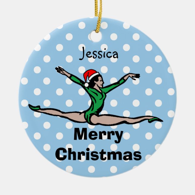 Gymnast Personalize Leap Santa ornament (Front)