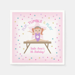 Gymnast Pink Hair Gymnastics Jump Birthday Party  Napkin