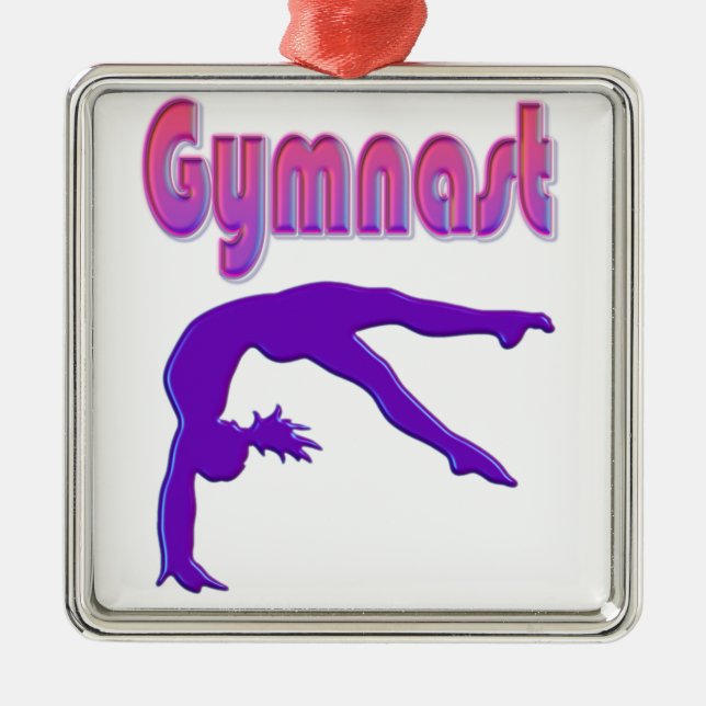 Gymnast Power Tumbling Purple Metallic Metal Ornament (Front)